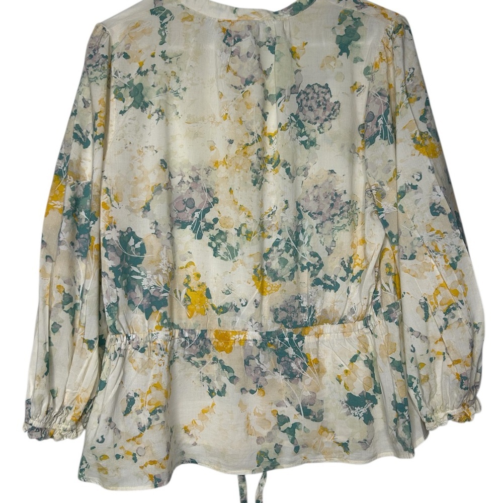 A New Day Floral Women's Blouse Cream, Green,Yellow Country, Summer, Cottagecore - Picture 2 of 6